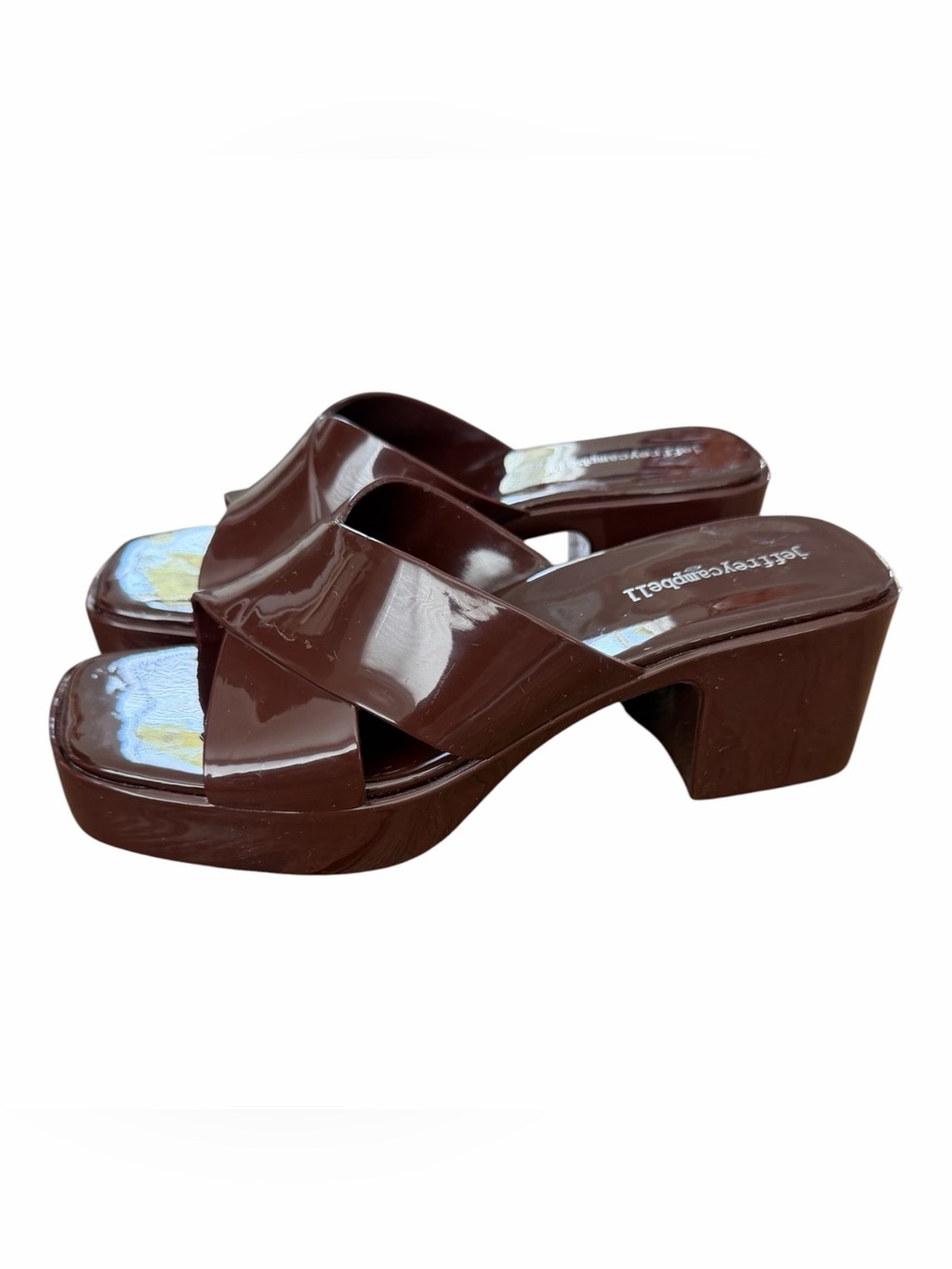 Jeffrey Campbell Brown Glossy Crisscross Platform Mules